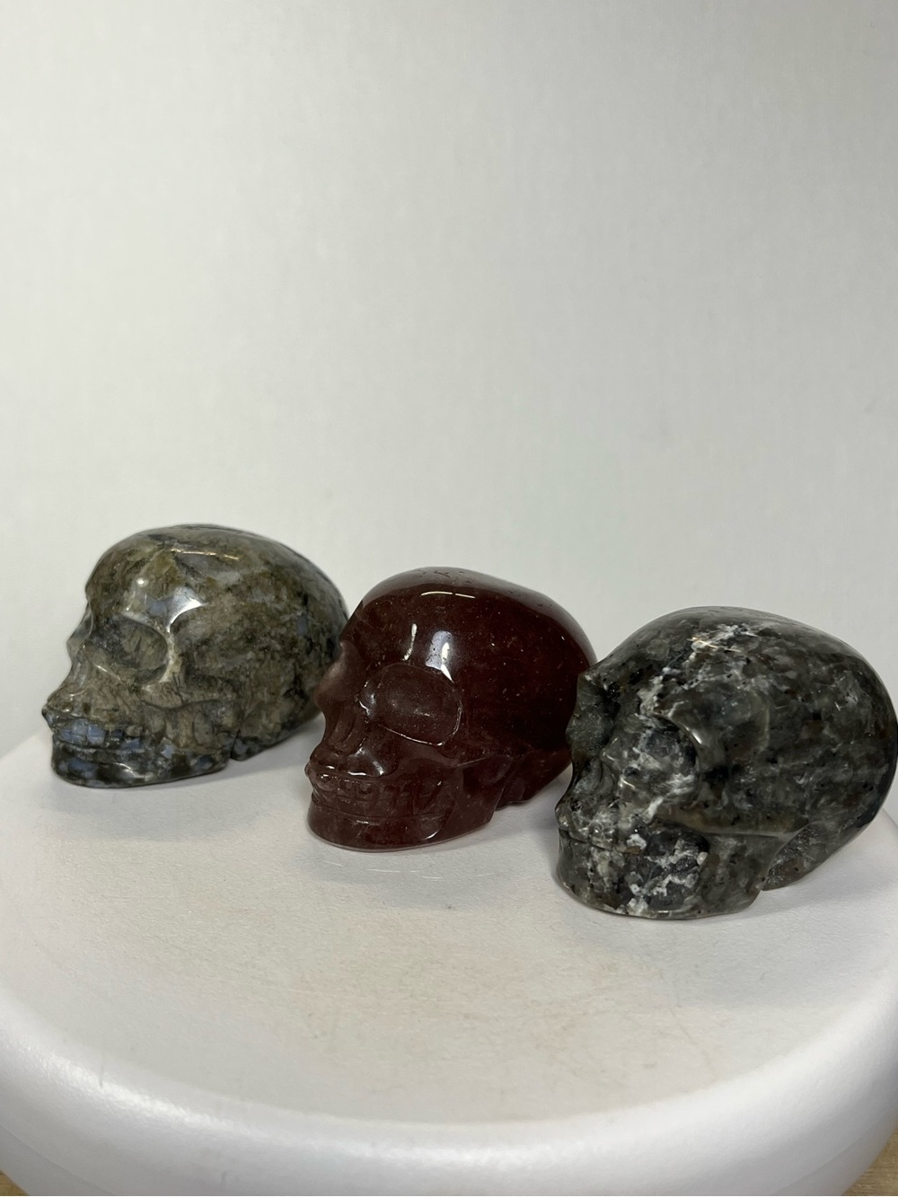 Carved Skulls-choice of one Que Sera,Strawberry Quartz, Sodalite Syenite